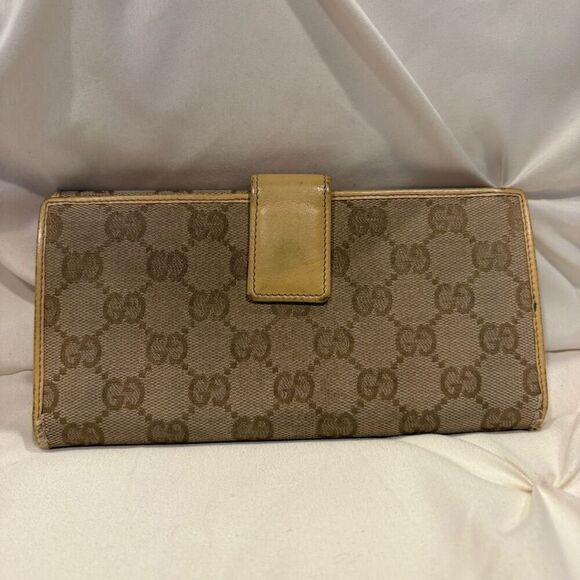 Vintage GUCCI Bifold Long Wallet GG Canvas Leather Light Tan - Picture 11 of 11